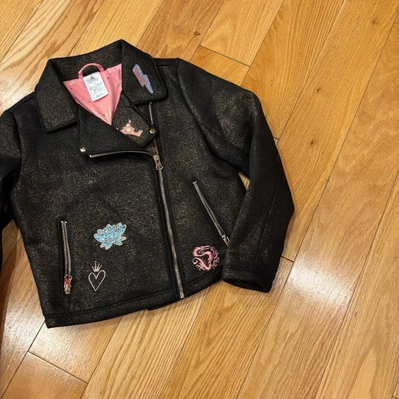 Disney Princess Black Metallic Moto Jacket with pink lining